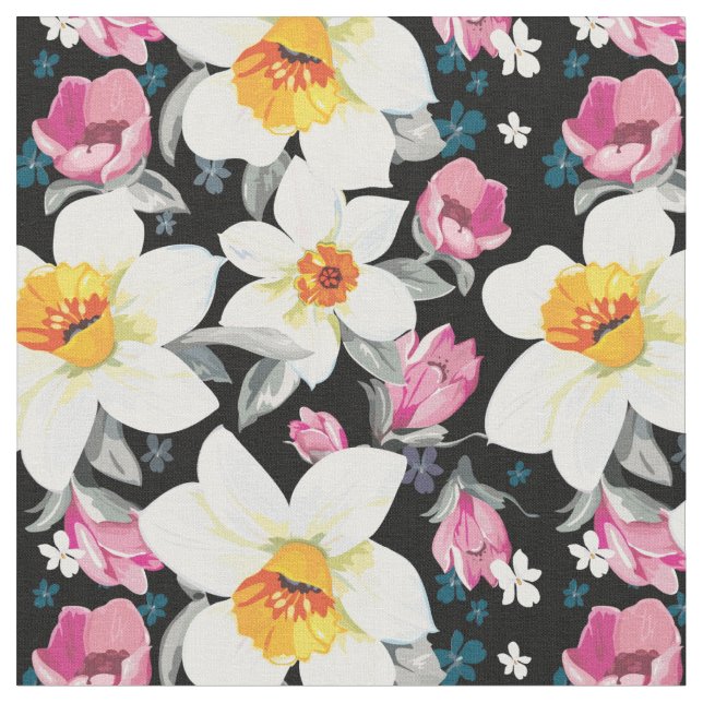 Elegance pattern with narcissus flowers fabric (Close Up)