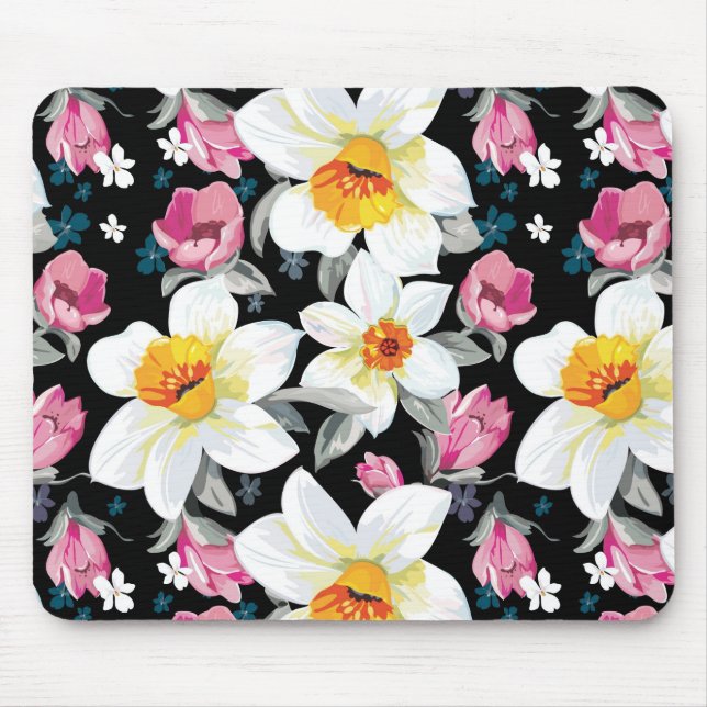 Elegance pattern with narcissus flowers mouse pad (Front)