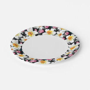 Elegance pattern with narcissus flowers paper plate