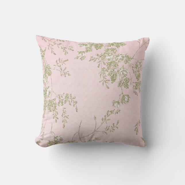 ELEGANCE PINK GREEN FLORAL CUSHION (Front)