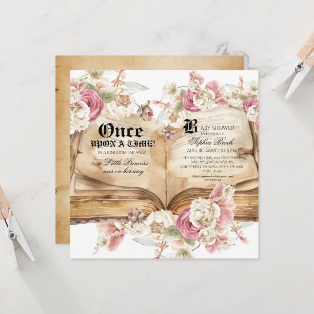 Elegance Pink Rose Floral Royal Baby Shower Invitation (Front/Back In Situ)