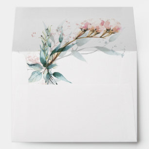  Elegance pink watercolor flower sage green Envelope