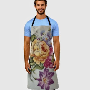 Elegance: Porcelain-Inspired Floral Print Apron 