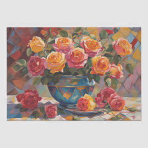 Elegance: Rose Bouquet in a Harlequin Decoupage Tissue Paper