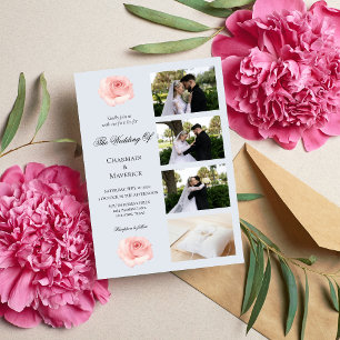 Elegance Rose Pink and Collage 4 Photo Wedding Invitation