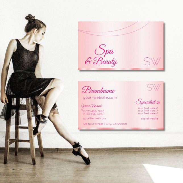 Elegance Rose Pink Glamourous with Monogram Modern Business Card (Creator Uploaded)