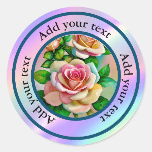 Elegance Roses Pink and Yellow Watercolor Pastel Classic Round Sticker