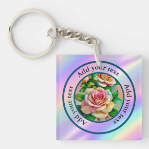 Elegance Roses Pink and Yellow Watercolor Pastel Key Ring