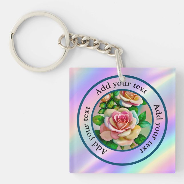 Elegance Roses Pink and Yellow Watercolor Pastel Key Ring (Front)