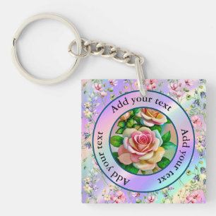 Elegance Roses Pink and Yellow Watercolor Pastel Key Ring