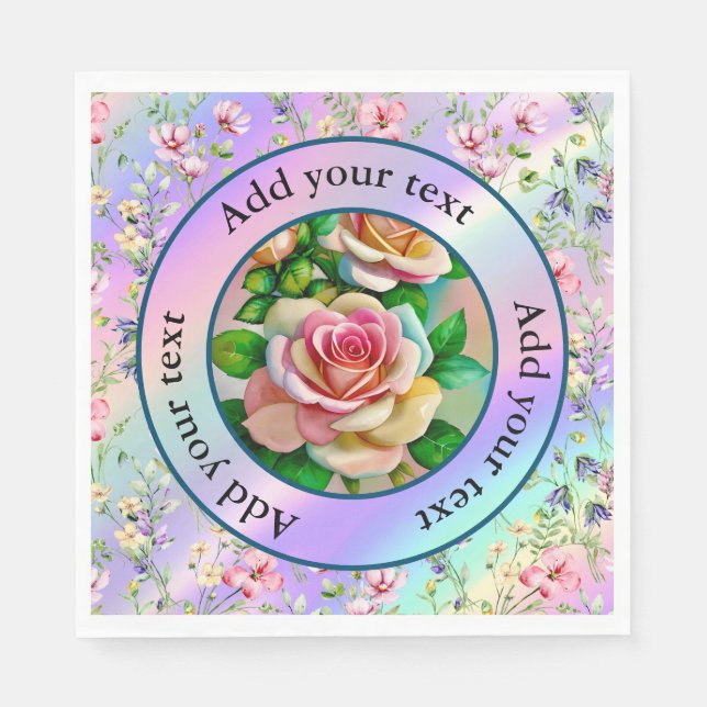 Elegance Roses Pink and Yellow Watercolor Pastel Napkin (Front)