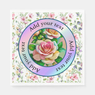 Elegance Roses Pink and Yellow Watercolor Pastel Napkin