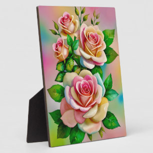 Elegance Roses Pink and Yellow Watercolor Pastel Plaque