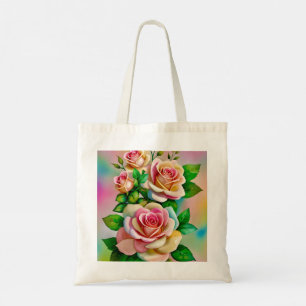 Elegance Roses Pink and Yellow Watercolor Pastel Tote Bag