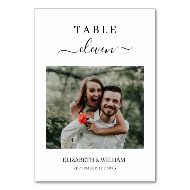 Elegance Script Photo Wedding Custom Table Number (Front)