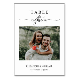 Elegance Script Photo Wedding Table No Eighteen Number