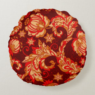 elegance seamless pattern with ethnic flowers, vin round cushion