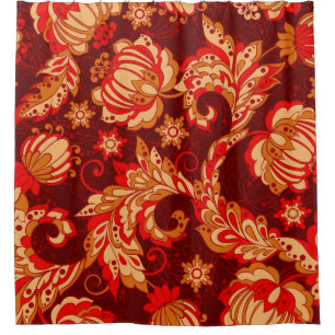 elegance seamless pattern with ethnic flowers, vin shower curtain