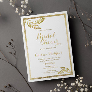 Elegance simple white golden floral Bridal Shower Invitation