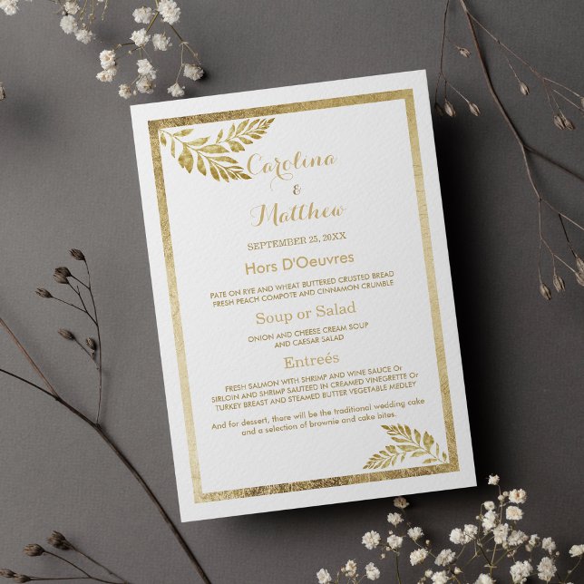 Elegance simple white golden floral Wedding Menu (Elegance simple white golden floral Wedding Menu )