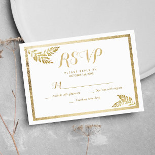 Elegance simple white golden leaf floral RSVP