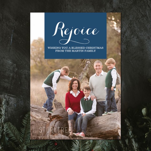 Elegance Squared Holiday Photo Card | Blue (Blue Elegance Squared Holiday Photo Card)