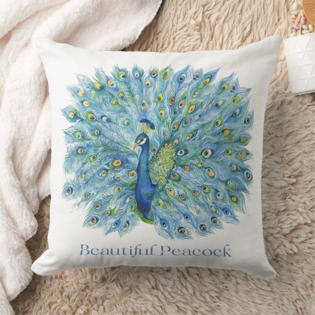"Elegance Unveiled: Beautiful Peacock Pillow (Blanket)