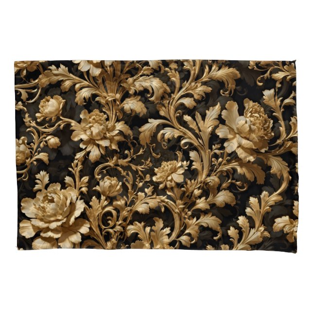 Elegance Unveiled: Black and Gold Flemish Baroque Pillowcase (Front)