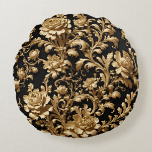 Elegance Unveiled: The Baroque Noir Floral Round Cushion