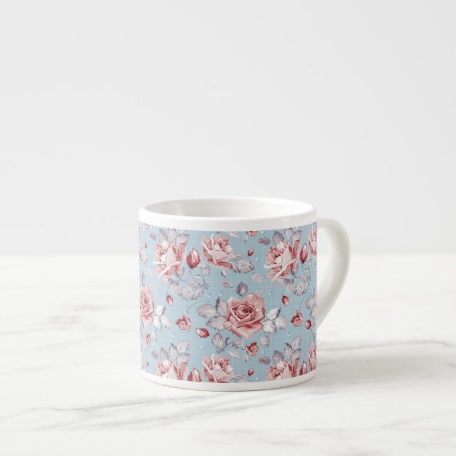 Elegance wallpaper pattern of pink roses 2 espresso cup (Front Right)