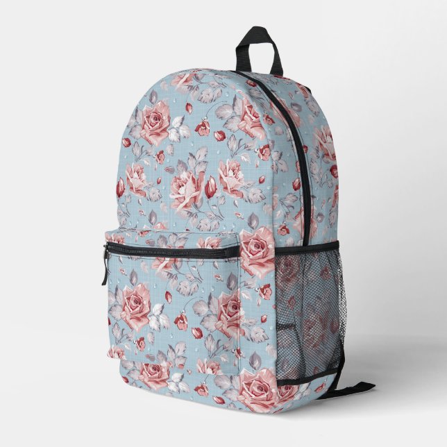 Elegance wallpaper pattern of pink roses 2 printed backpack (Back Corner Right)