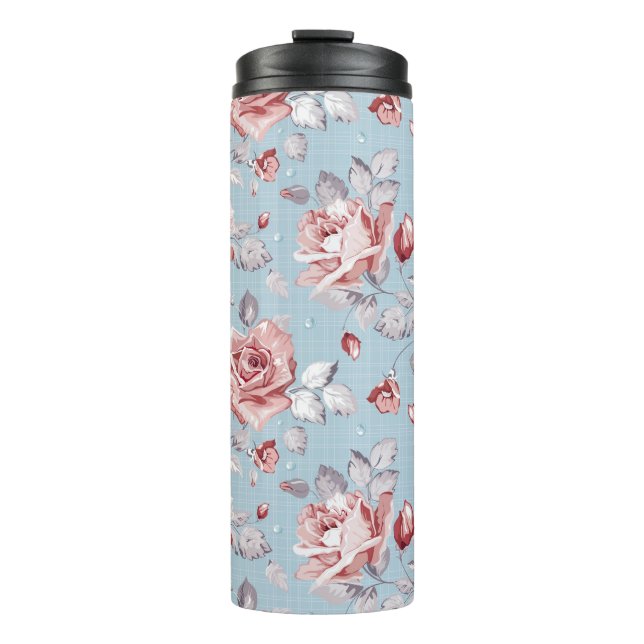Elegance wallpaper pattern of pink roses 2 thermal tumbler (Front)