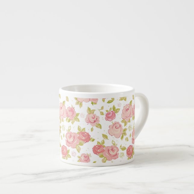 Elegance wallpaper pattern of pink roses 3 espresso cup (Front Right)