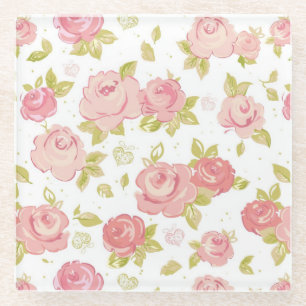 Elegance wallpaper pattern of pink roses 3 glass coaster