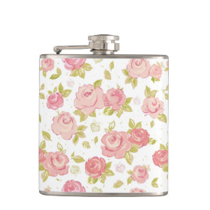 Elegance wallpaper pattern of pink roses 3 hip flask