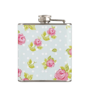 Elegance wallpaper pattern of pink roses 4 hip flask