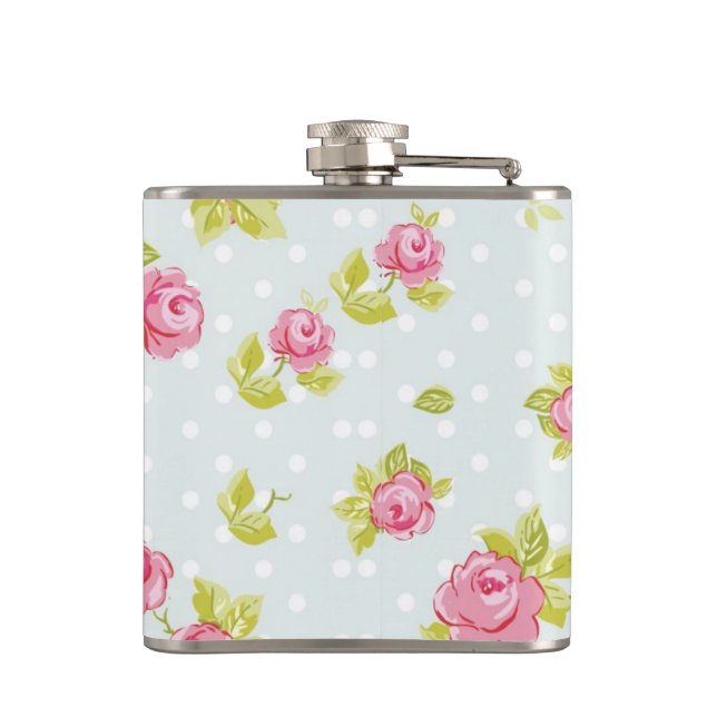 Elegance wallpaper pattern of pink roses 4 hip flask (Back)