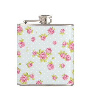 Elegance wallpaper pattern of pink roses 4 hip flask