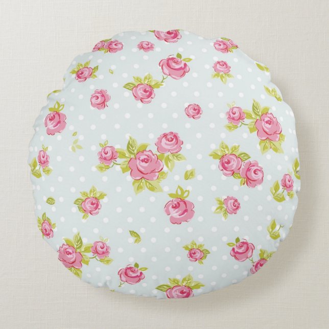 Elegance wallpaper pattern of pink roses 4 round cushion (Front)