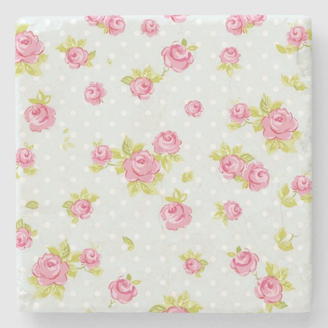 Elegance wallpaper pattern of pink roses 4 stone coaster (Front)