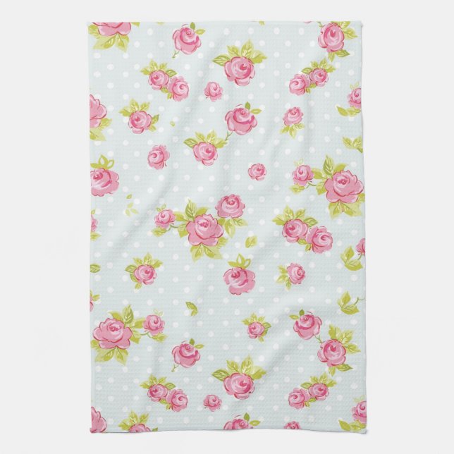 Elegance wallpaper pattern of pink roses 4 tea towel (Vertical)
