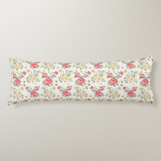Elegance wallpaper pattern of pink roses body cushion (Front)