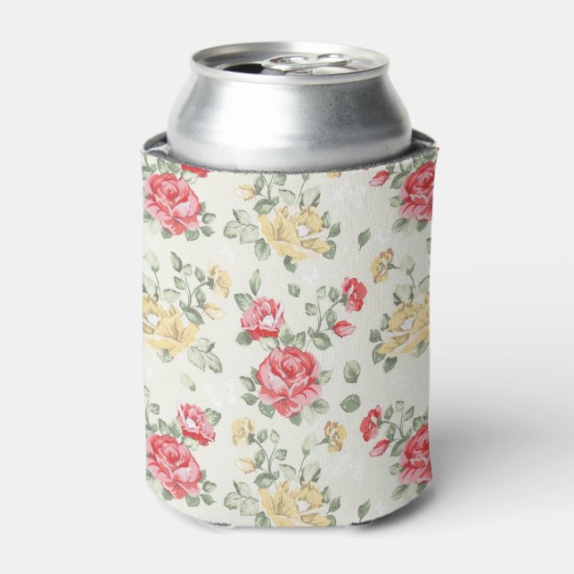 Elegance wallpaper pattern of pink roses can cooler (Can Front)