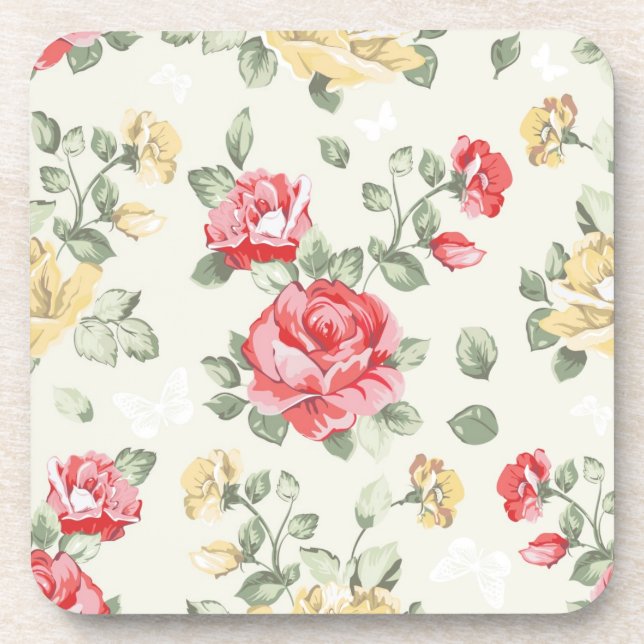 Elegance wallpaper pattern of pink roses coaster (Front)