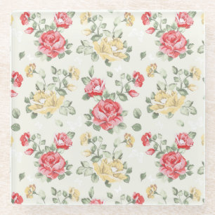 Elegance wallpaper pattern of pink roses glass coaster