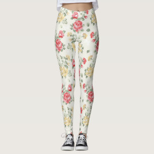 Elegance wallpaper pattern of pink roses leggings