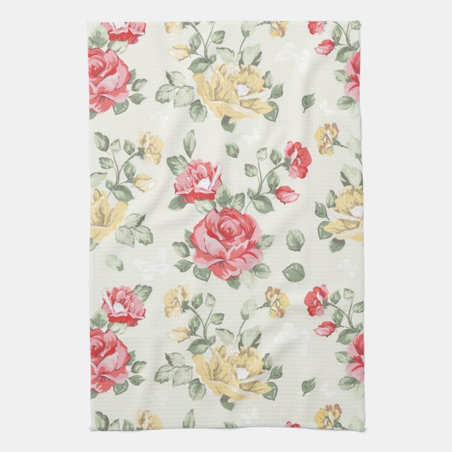 Elegance wallpaper pattern of pink roses tea towel (Vertical)
