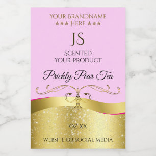 Elegance Wavy Gold Decor Light Pink Monogram Label