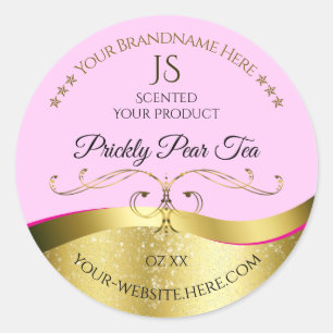 Elegance Wavy Gold Decor Light Pink Monogram Label