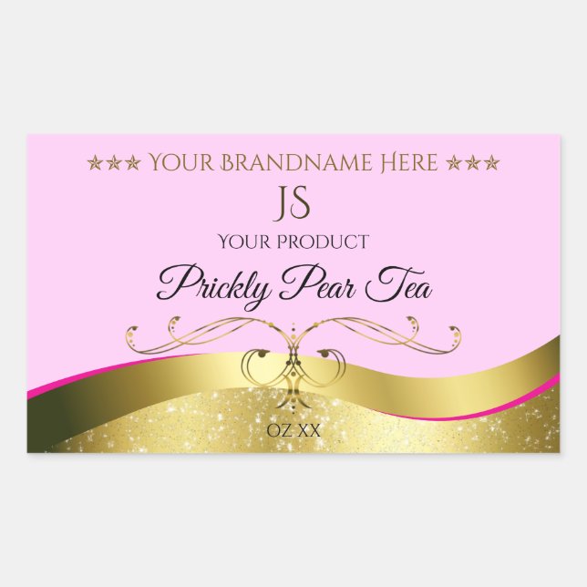 Elegance Wavy Gold Decor Light Pink Monogram Label (Front)